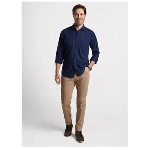Peter Millar Fallside Cotton Double Pocket Sport Shirt Long Sleeve Navy Blue Med